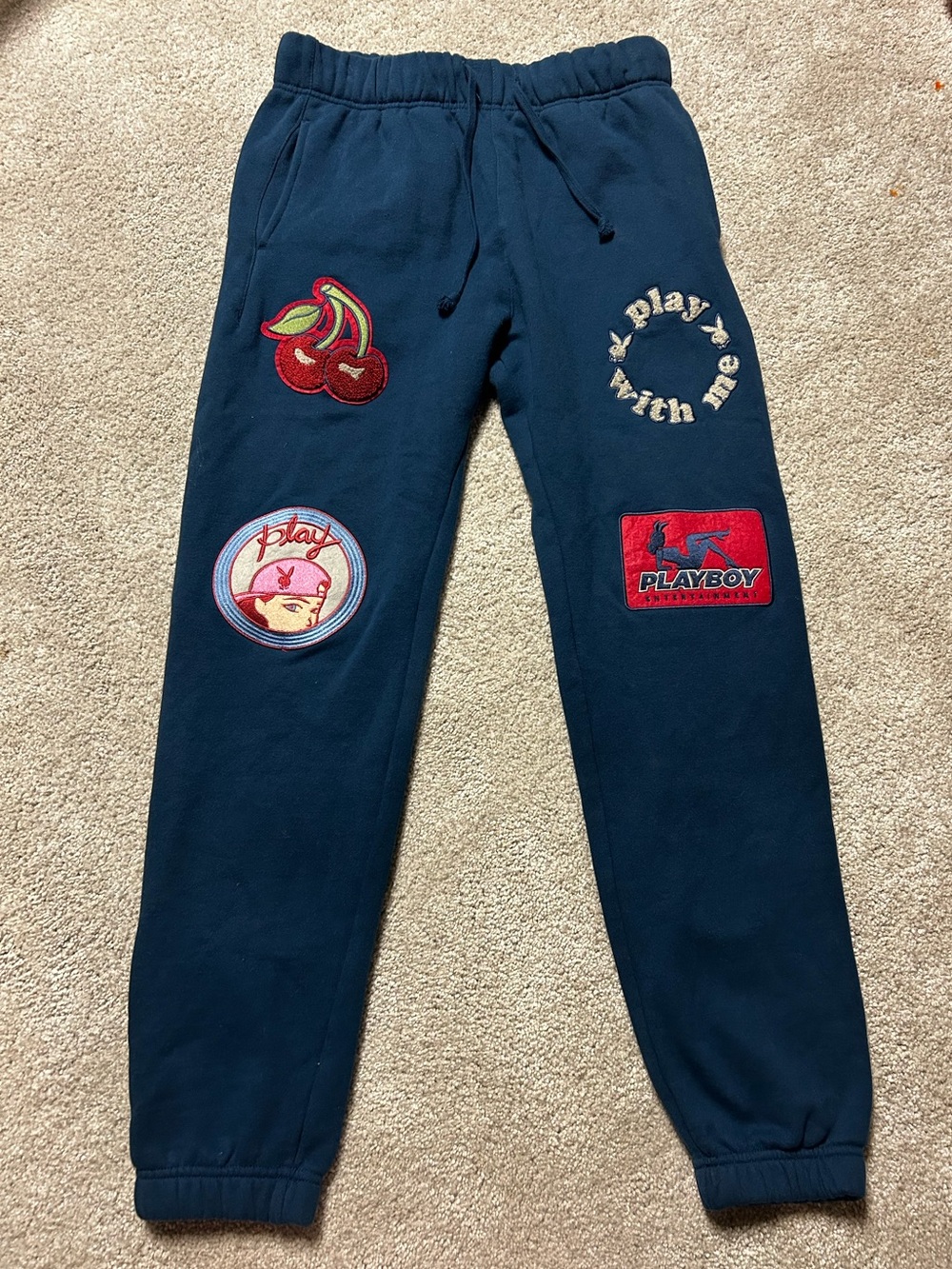 Playboy Pacsun Joggers Size S Blue Embroidered Sweatpants Lounge Pants Cherries